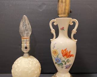 Vintage Ceramic Urn Table Lamp and Frosted Glass Floral Lamp