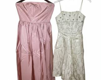 Vintage Pink Satin Strapless Gown and Embellished Cocktail Dress
