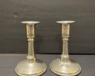 Garden Pewter Candlesticks Vtg