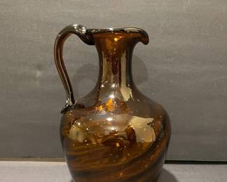 Vintage Amber Swirl Glass Pitcher with Applied Handle