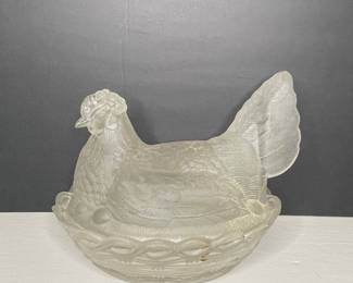 Clear Glass Hen on Nest Covered Dish