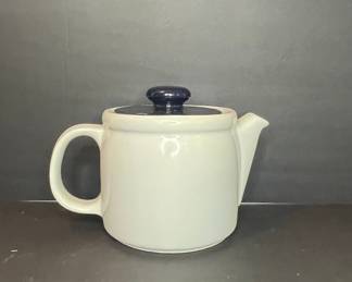 White Ceramic Teapot with Blue Lid
