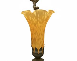 Vintage Hummingbird and Lily Art Glass Accent Lamp