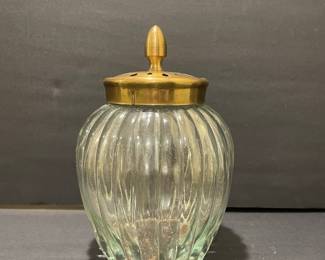Vintage Ribbed Glass Jar with Brass Lid