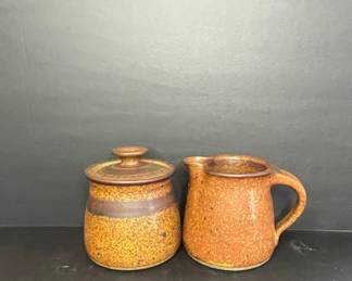 Handmade Speckled Stoneware Sugar Bowl and Creamer Set