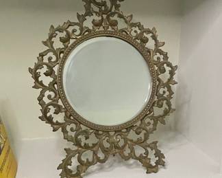 Ornate Gilt Metal Rococo Revival Tabletop Mirror