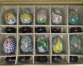 Vintage Hand-Painted Porcelain Eggs with Stands