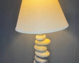 Stacked River Rock Lamp with Linen Shade