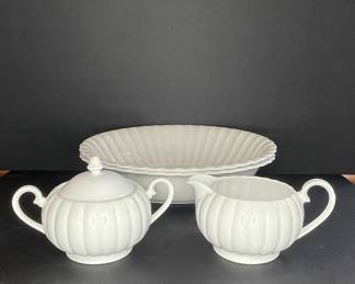 Susie Cooper "Glen" Pattern Sugar Bowl, Creamer, and Serving Bowl