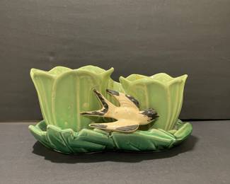 Vintage McCoy Double Calla Lily Planter with Bird Figurine