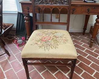 Victorian Carved Walnut Side Chair with Needlepoint Seat