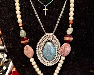 Alexis Bittar and Fiva necklaces. 