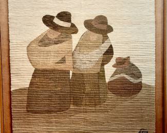 Peruvian Coiled Wool Hand Woven Folk Art Framed.