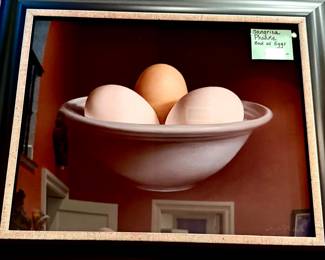 Sangria Phadke "Bowl with Eggs" pastel fine art.  Amazing piece.  Looks like a photograph. 