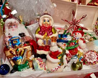 mercury glass ornaments including Christopher Radko