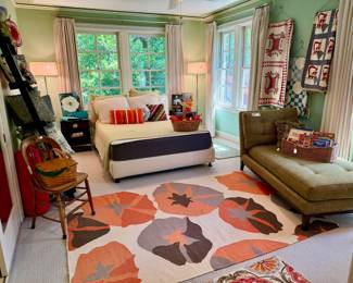 Quilts, pillows in the linen room. 