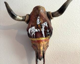 Hand Painted Cowboy Steer Skull 