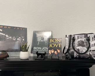 Bon Jovi memorabilia including Bon Jovi-Bon Jovi LP, Limited Editon Remastered, Ruby Red Released January 2024 Sealed unopened. Forever in Jovi road wear jacket bon Tote Bag