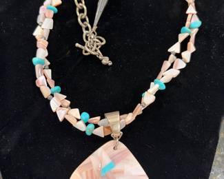 Carolyn Pollack Relios Sterling Silver MOP Turquoise 2 Strand 16-20” Necklace