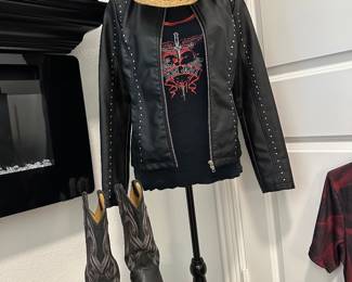 Vintage leather jacket and cowboy attire 