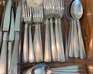12 place settings Longaberger Woven Traditions Satin  Stainless Flatware  Rare find!