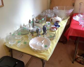 Variety of cut glass pieces for serving and decoration