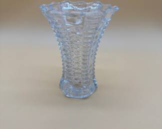 1940s Indiana Glass Mayflower Pattern Clear Bubble & Bars Fluted Vase
