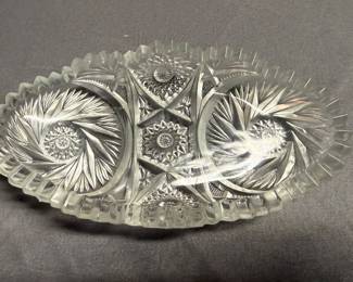 Vintage Clear Glass Cut Oval Dish Double Pinwheel 