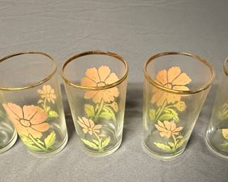 Federal Juice Glasses Pink Daisy Flower with Gold Trim
