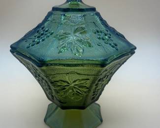 Anchor Hocking Avocado Green Grape Pedestal Candy Dish