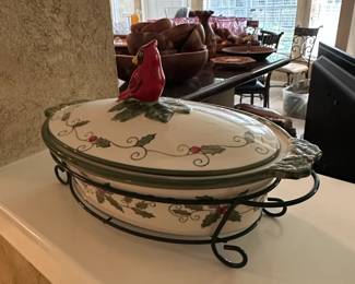 TempTations Cardinal Holly Oval Casserole Dish
