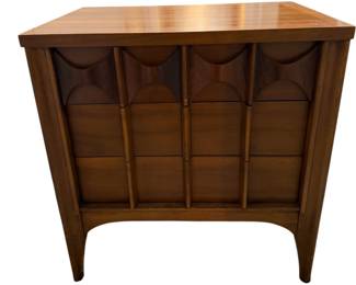 Kent Coffey Perspecta 3 Drawer Mid Century Rosewood and Walnut Nightstand Side End Table