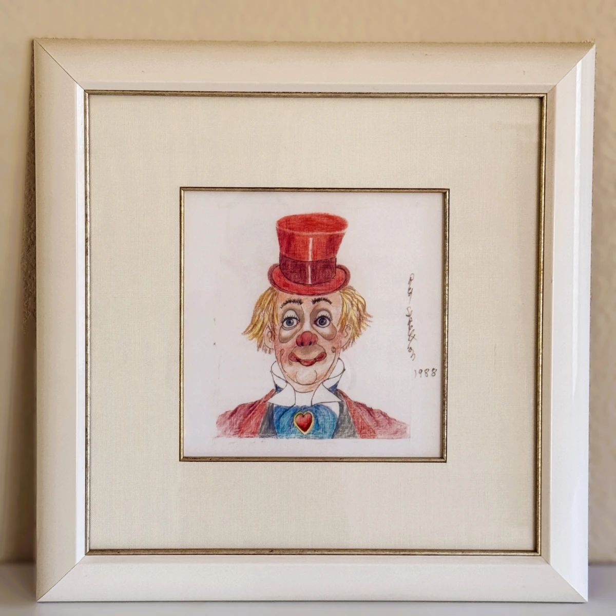 Red Skelton Original Clown Drawing 1988 Signed Artwork Framed Collectible Art
