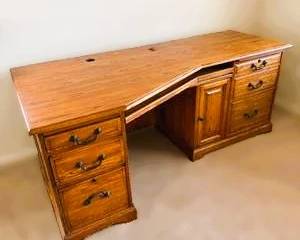 Executive Office Desk – Large Wood Desk w/ Drawers, Cabinets & Keyboard Tray