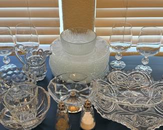 Clear Cut Glass Serving Set Bowls Plates Trays Candy Dish Entertaining Lot Elegant Decor
