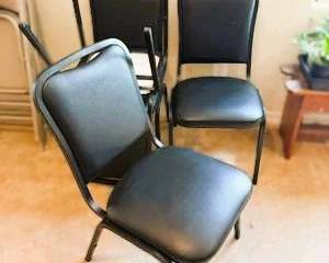 Set of 3 Stackable Black Padded Chairs – Metal Frame – Event/Office Seating