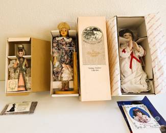 Vintage Porcelain Doll Lot – Hamilton Collection, Gorham Valentine’s Ladies, Raikes Collectibles w/ Boxes & COAs