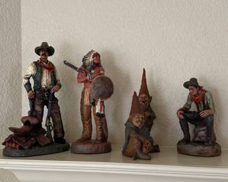 Vintage Figurines Lot Cowboys Native American Indian Gnomes Resin Hand Painted Set of 4