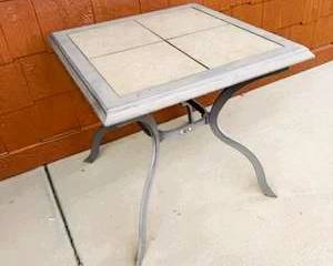 Outdoor Patio Side Table – Tile Top Metal Frame – Garden Accent Table