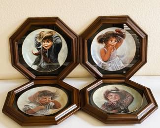 Sue Ellen Limited Edition Collector Plates Set (4) – “Jed, Katy, Wendy, Jake” Framed 1980s