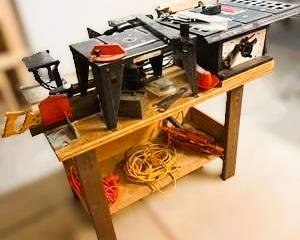 Table Saw with Router Table & Workbench, Vise, Shop Setup – Garage Tools