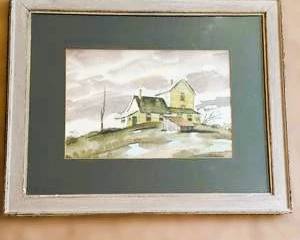 Framed Watercolor Landscape Painting – House Scene – Matted & Framed Art