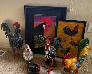 Rooster Decor Lot Farmhouse Chicken Figurines Wall Art Rustic Country Kitchen Set