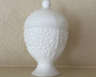 Vintage Glass Ginger Jar Lidded Urn Grape Pattern Pedestal Vase Decor