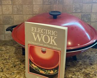 Electric Wok Red Nonstick Wok w Lid & Instruction Manual Countertop Cooker