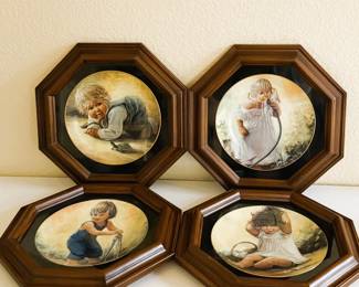 Vintage Hackett American “Playful Memories” Collector Plates – Sue Etem – Framed Set of 4