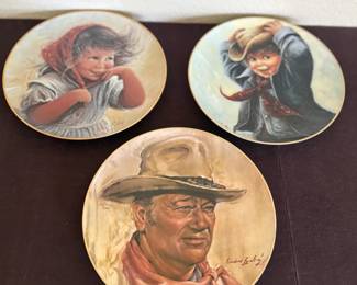 Vintage Collector Plates Lot – John Wayne, Sue Ellen “Wendy” & “Jed” – 3 Decorative Plates