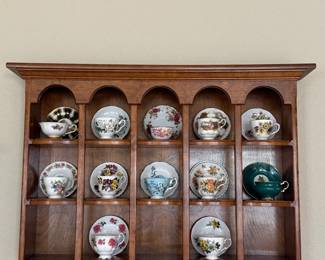 Wooden Wall Display Shelf Teacup Rack Plate Display Cabinet Curio Shadow Box
