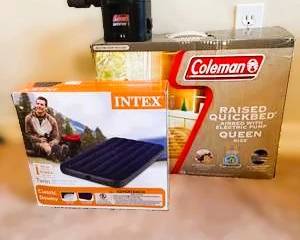 Air Mattress Lot – Coleman Queen Raised Airbed, Intex Twin & Electric Pump