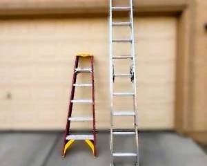 Werner 6ft Fiberglass Ladder + 16ft Aluminum Extension Ladder – Contractor Lot